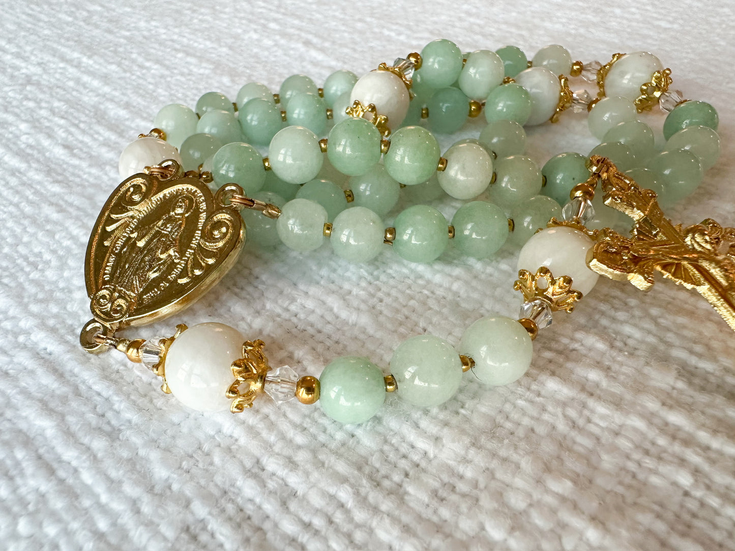 Rosary of Heavenly Peace — Jade, Moonstone & Gold