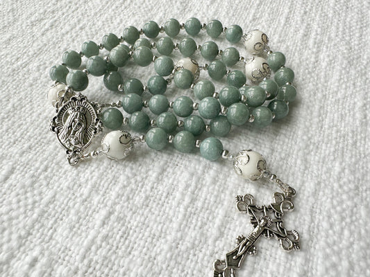 Rosary of Steadfast Hope — Burmese Jade, Moonstone & Silver