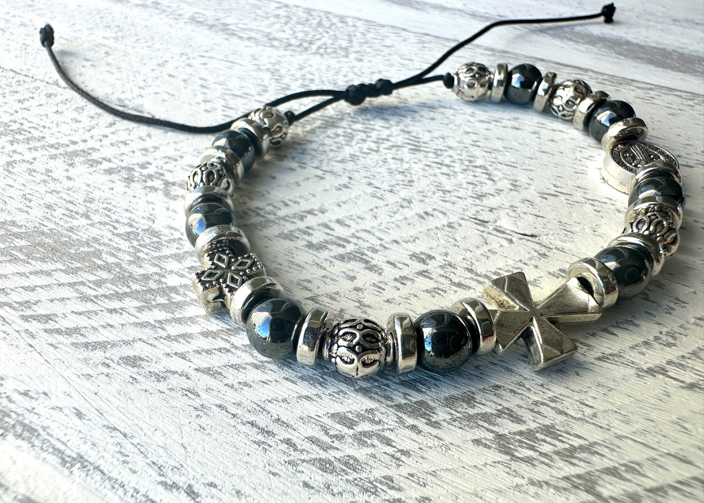 Stronghold Bracelet — Hematite, Crosses & St. Benedict