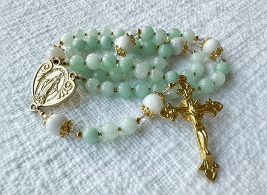 Rosary of Heavenly Peace — Jade, Moonstone & Gold