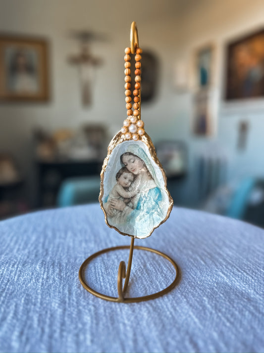Madonna and Child Hanging Oyster Shell Ornament