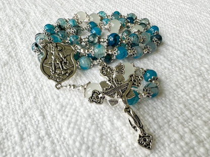 Rosary of Divine Protection — Blue Dragon Vein Agate, Moonstone & Silver