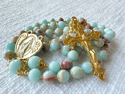 Celestial Peace Rosary — Sky Blue Jasper & Gold