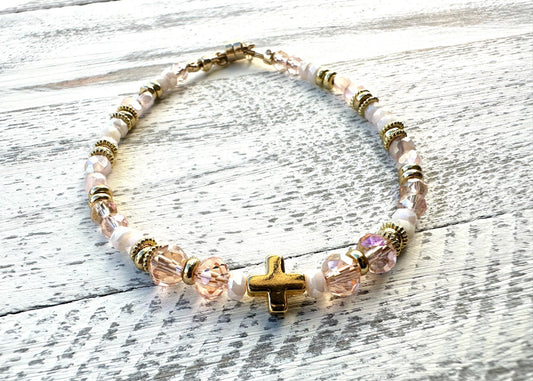 Grace in Bloom Bracelet — Blush Crystal & Gold