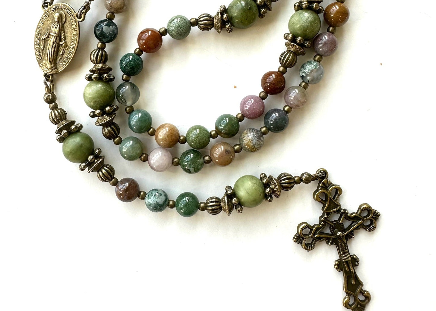 Healing Earth Rosary — Indian Agate & Antique Bronze