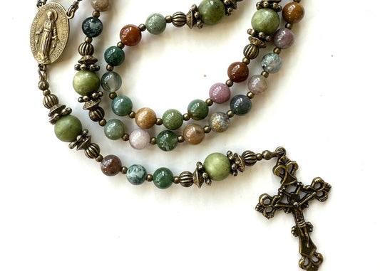 Healing Earth Rosary — Indian Agate & Antique Bronze