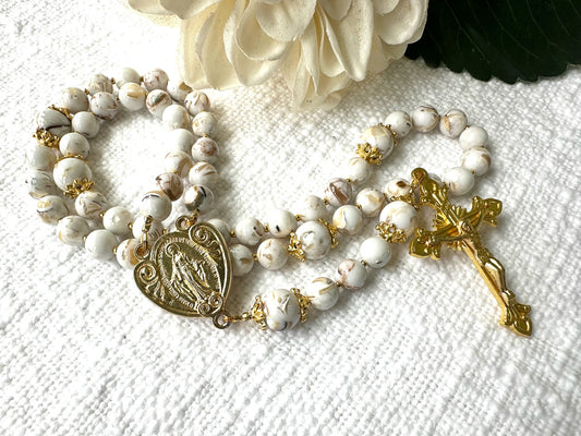 Heavenly Light Rosary — White Turquoise & Gold