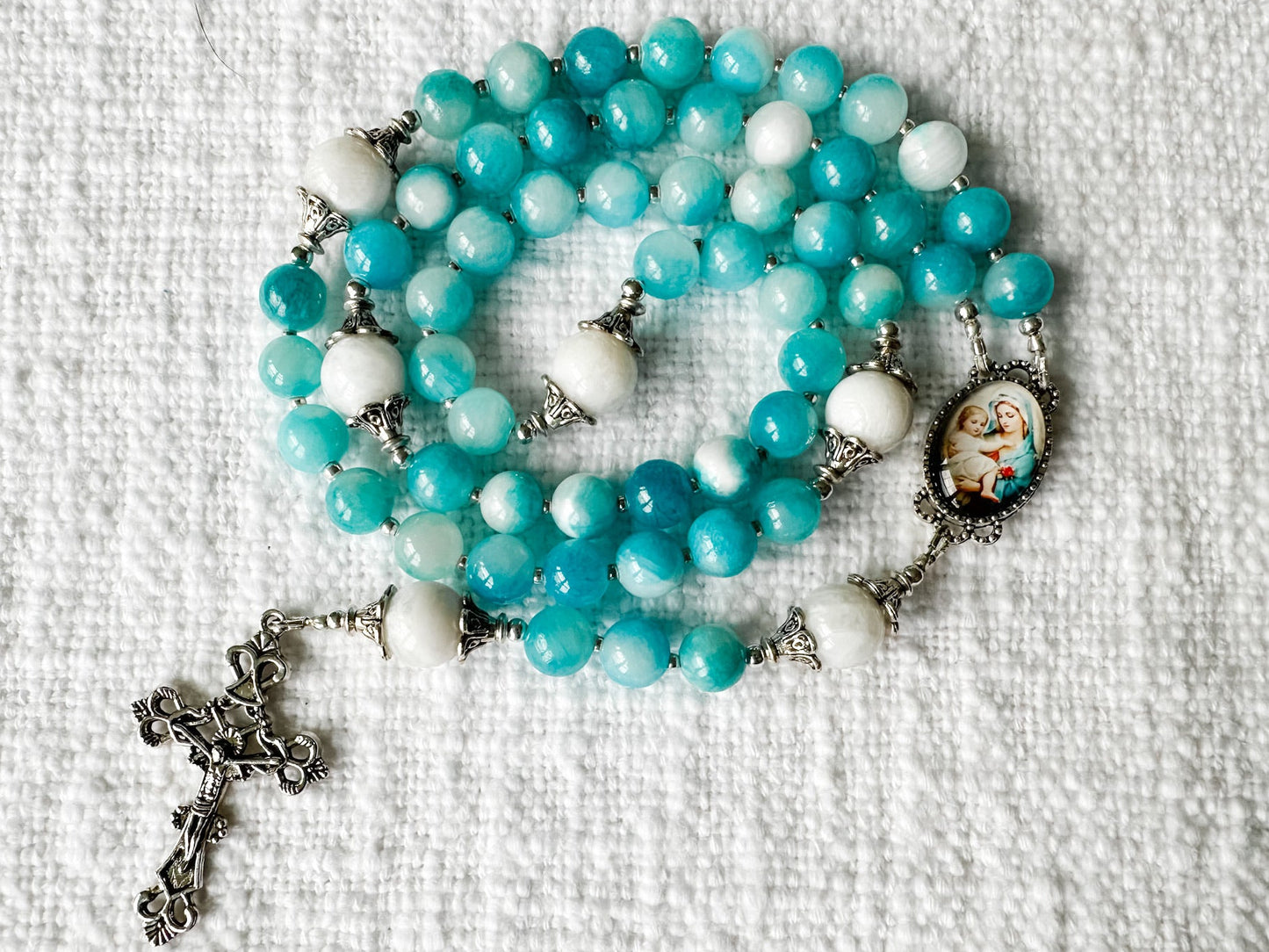 Rosary of Heavenly Grace — Blue Chalcedony, Moonstone & Silver