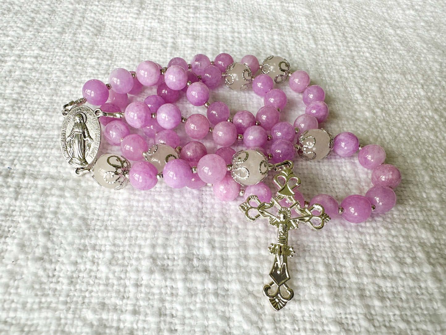 Rosary of Heavenly Joy — Pink Kunzite, Moonstone & Silver