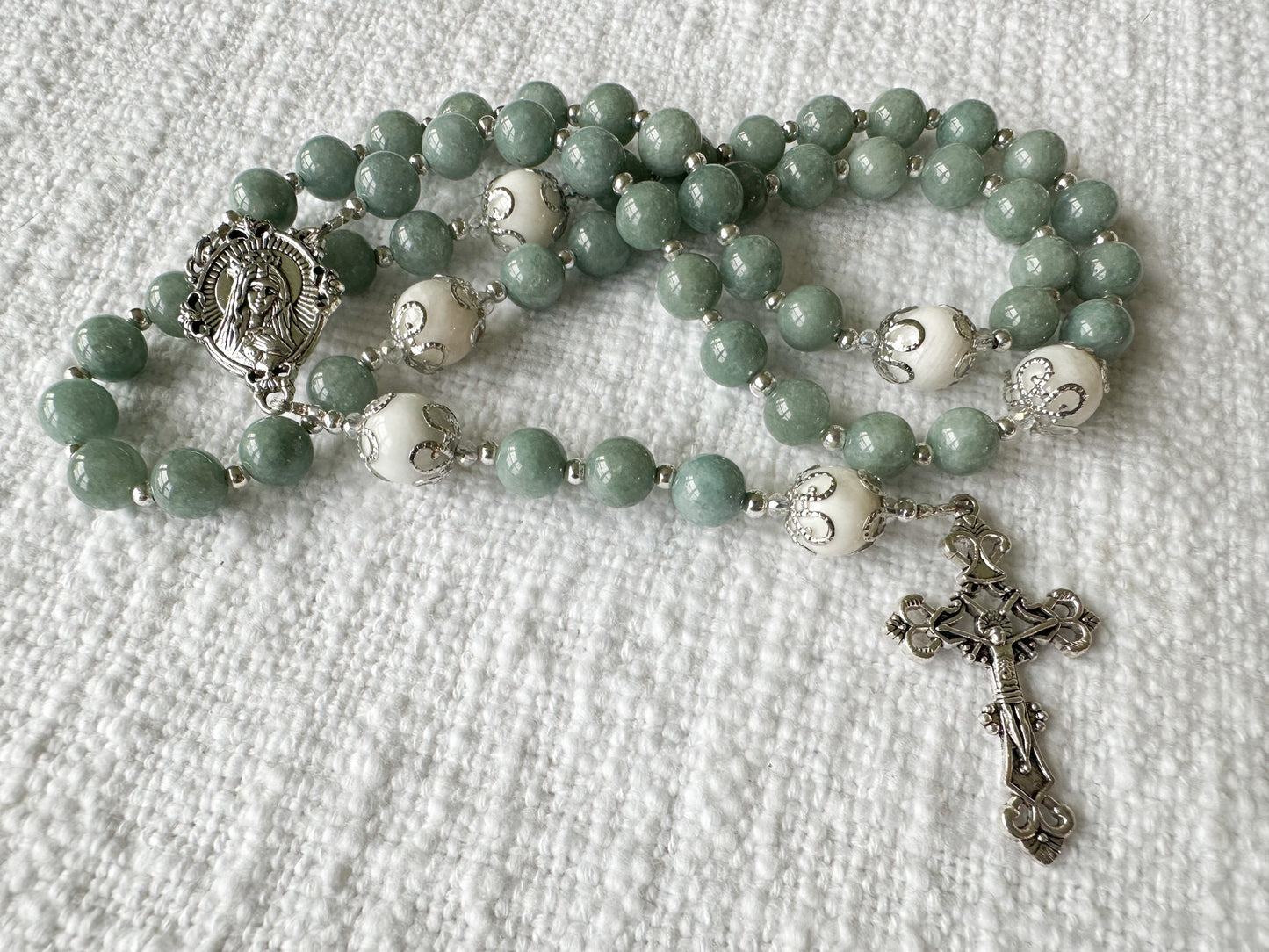 Rosary of Steadfast Hope — Burmese Jade, Moonstone & Silver