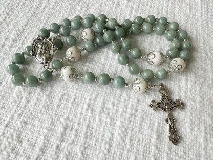 Rosary of Steadfast Hope — Burmese Jade, Moonstone & Silver