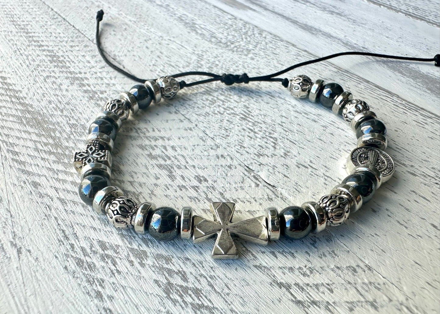 Stronghold Bracelet — Hematite, Crosses & St. Benedict