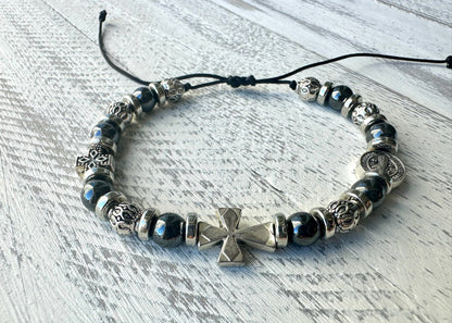 Stronghold Bracelet — Hematite, Crosses & St. Benedict
