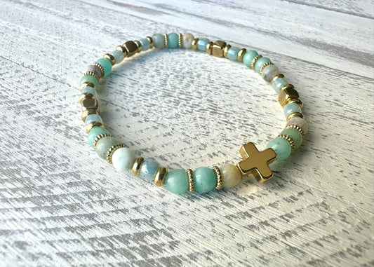 Tranquil Heart Bracelet — Amazonite & Gold