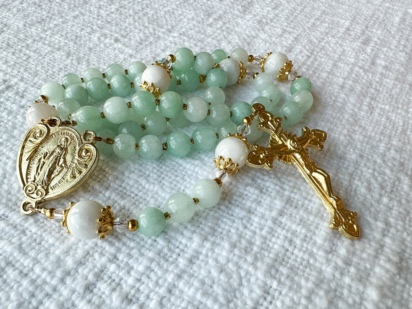 Rosary of Heavenly Peace — Jade, Moonstone & Gold
