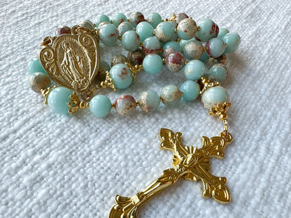 Celestial Peace Rosary — Sky Blue Jasper & Gold