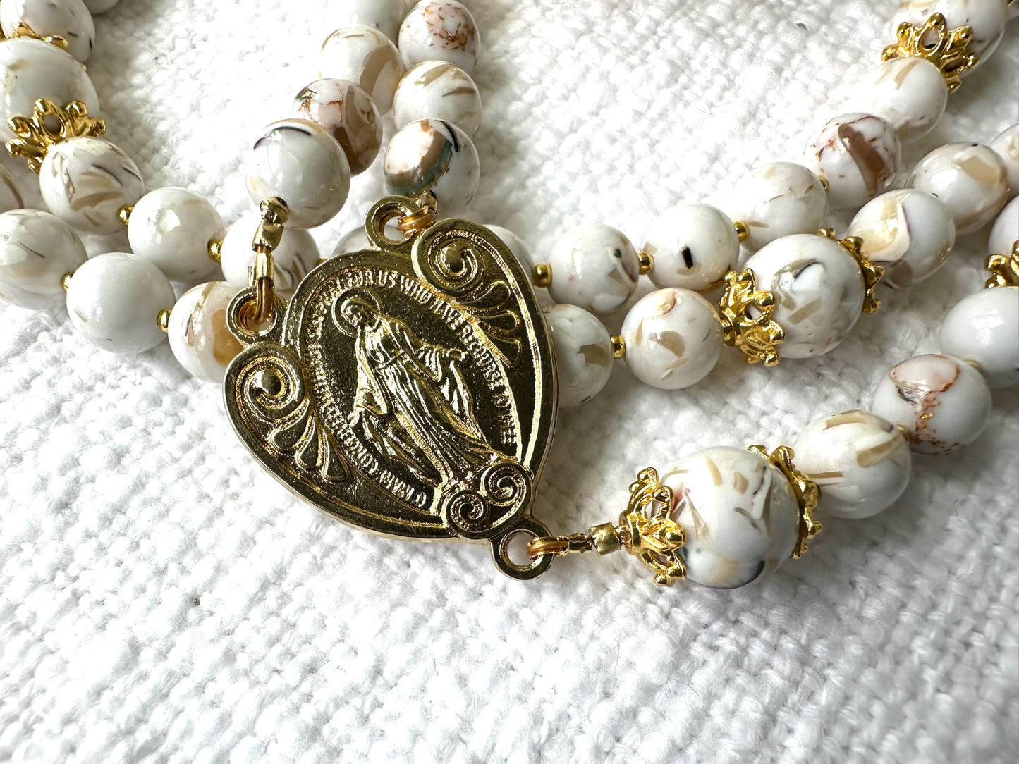 Heavenly Light Rosary — White Turquoise & Gold