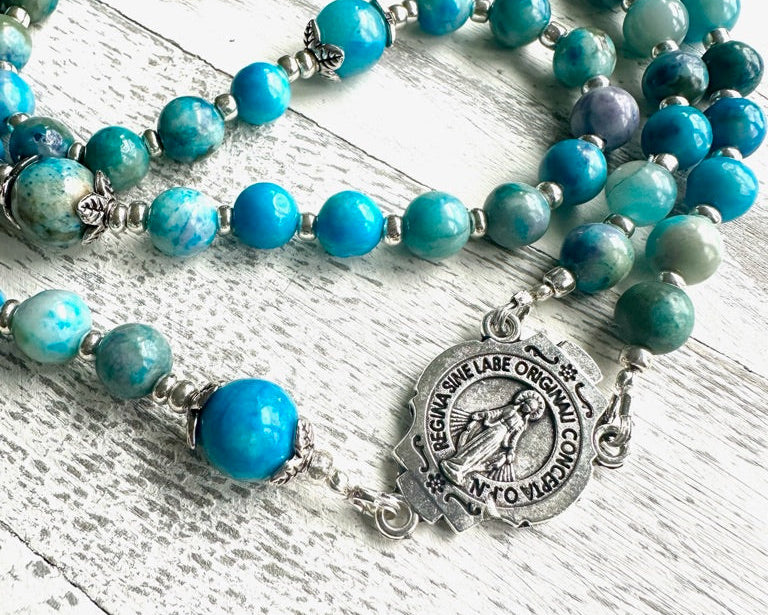 Ocean of Grace Rosary — Blue-Green Apatite & Silver (6mm)