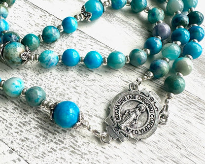 Ocean of Grace Rosary — Blue-Green Apatite & Silver (6mm)