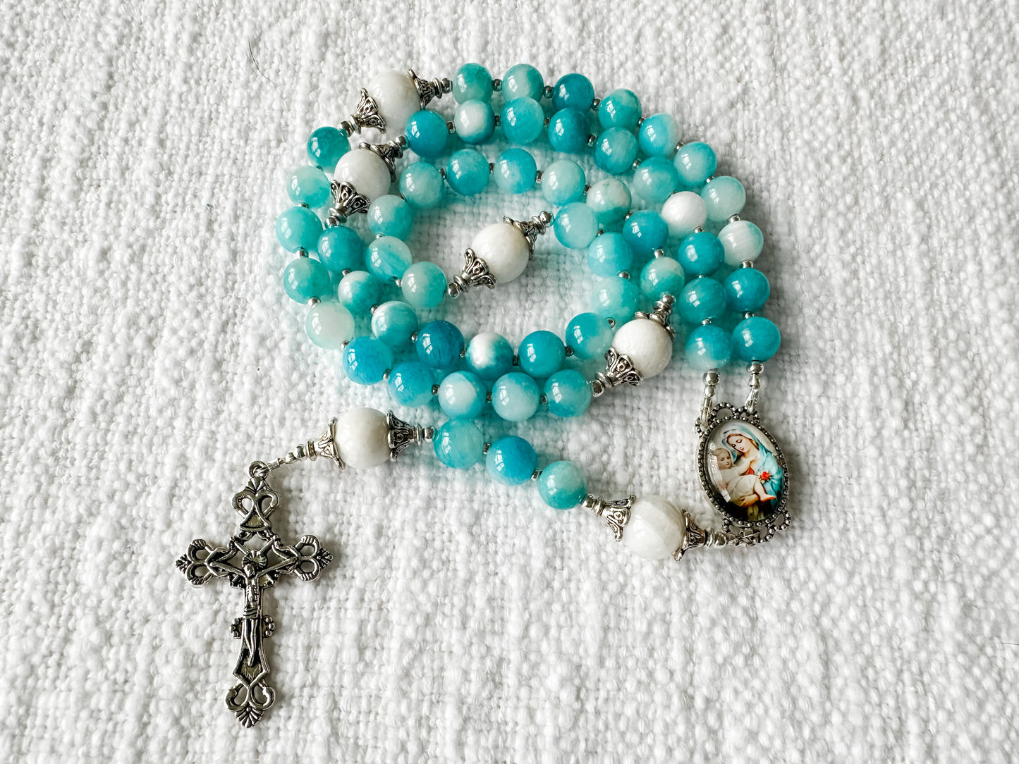 Rosary of Heavenly Grace — Blue Chalcedony, Moonstone & Silver