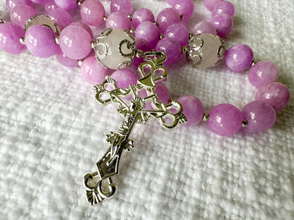 Rosary of Heavenly Joy — Pink Kunzite, Moonstone & Silver