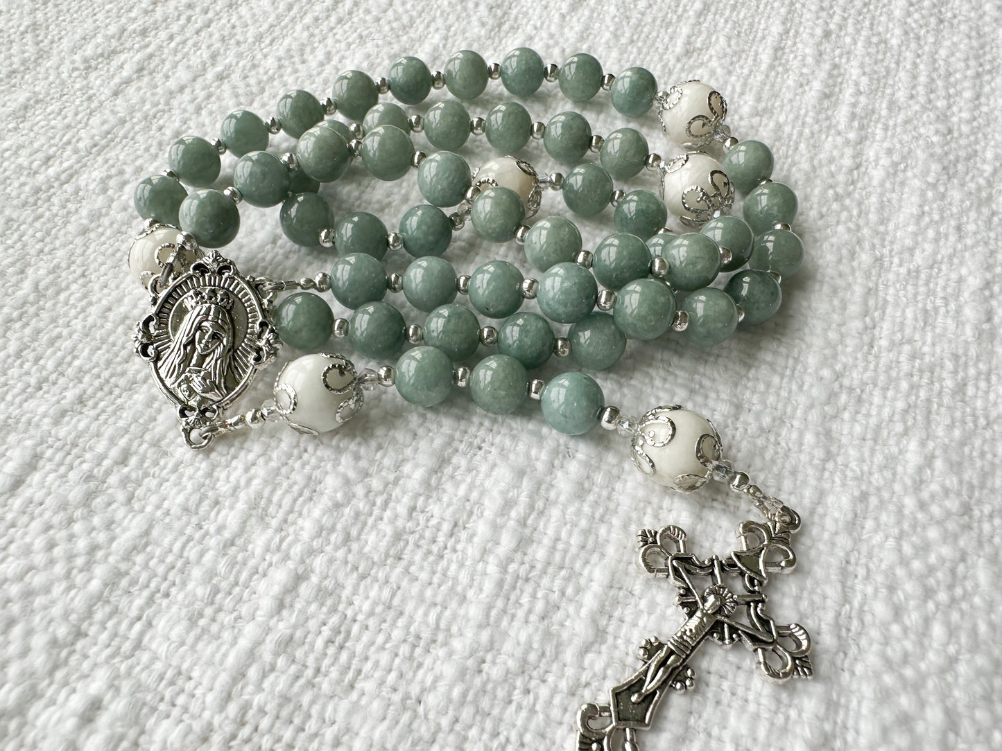 Rosary of Steadfast Hope — Burmese Jade, Moonstone & Silver