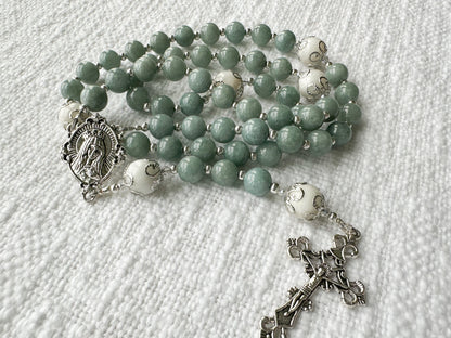 Rosary of Steadfast Hope — Burmese Jade, Moonstone & Silver