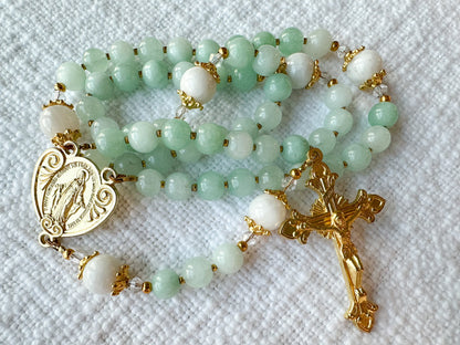 Rosary of Heavenly Peace — Jade, Moonstone & Gold