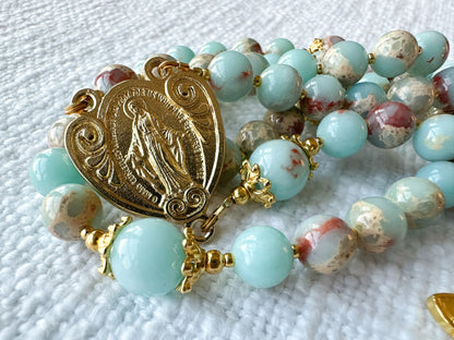 Celestial Peace Rosary — Sky Blue Jasper & Gold
