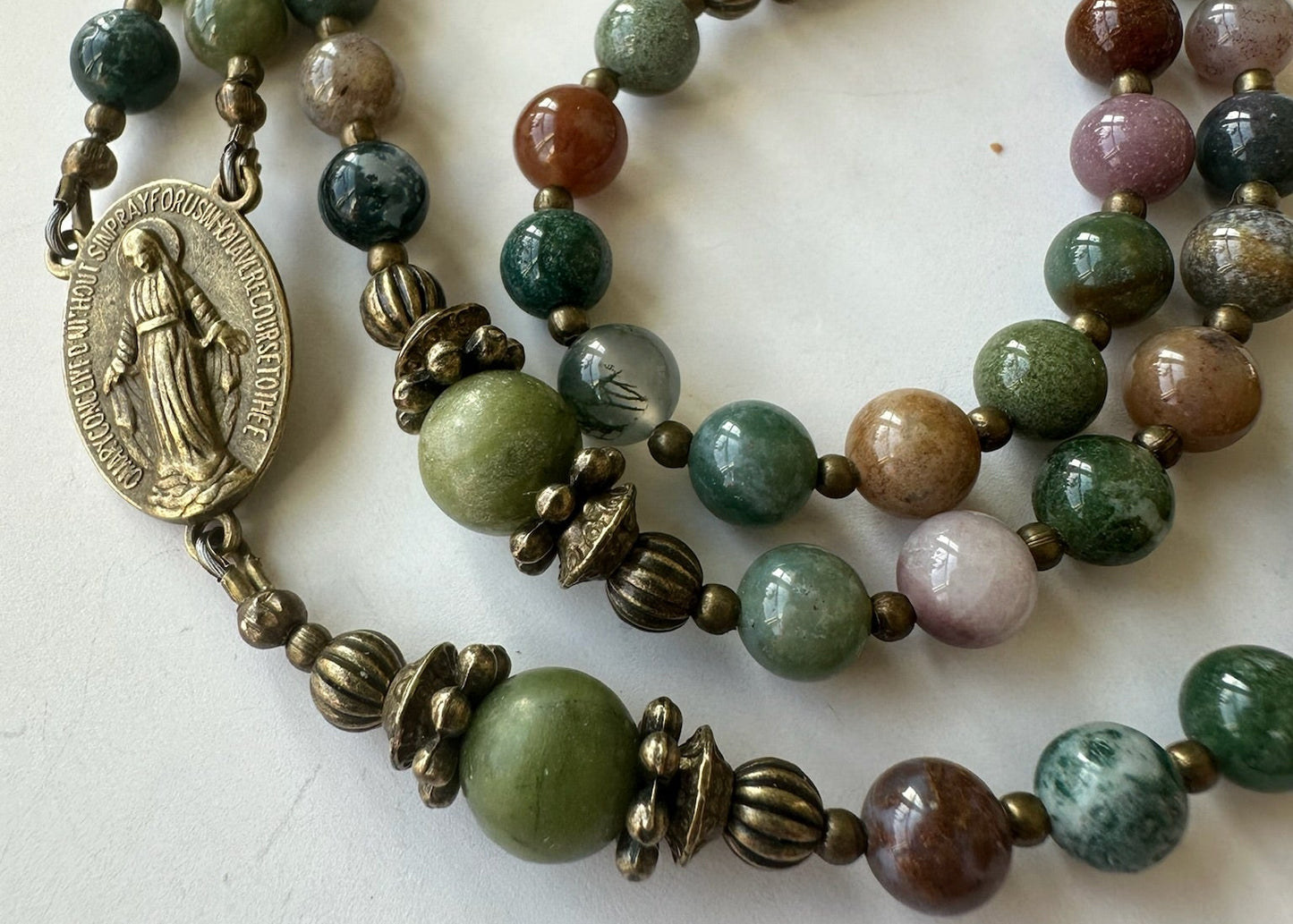 Healing Earth Rosary — Indian Agate & Antique Bronze
