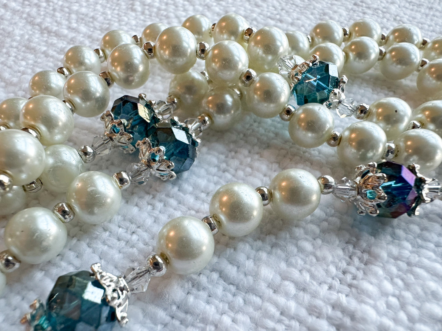 Heavenly Grace Rosary — Ivory Pearl & Blue Crystal