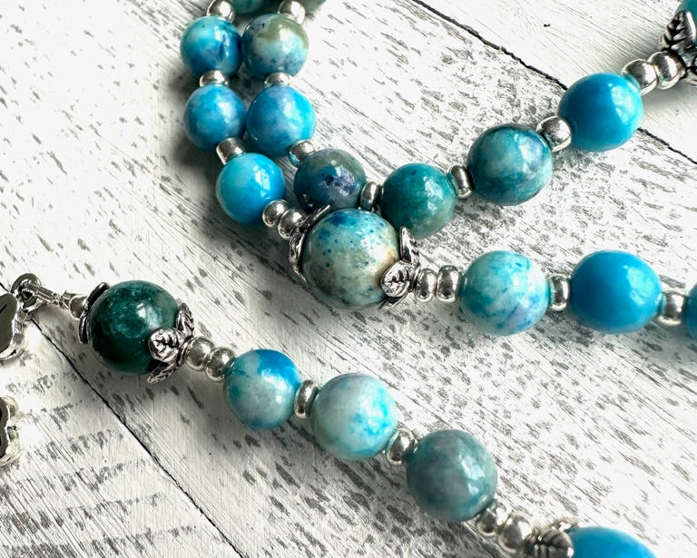Ocean of Grace Rosary — Blue-Green Apatite & Silver (6mm)