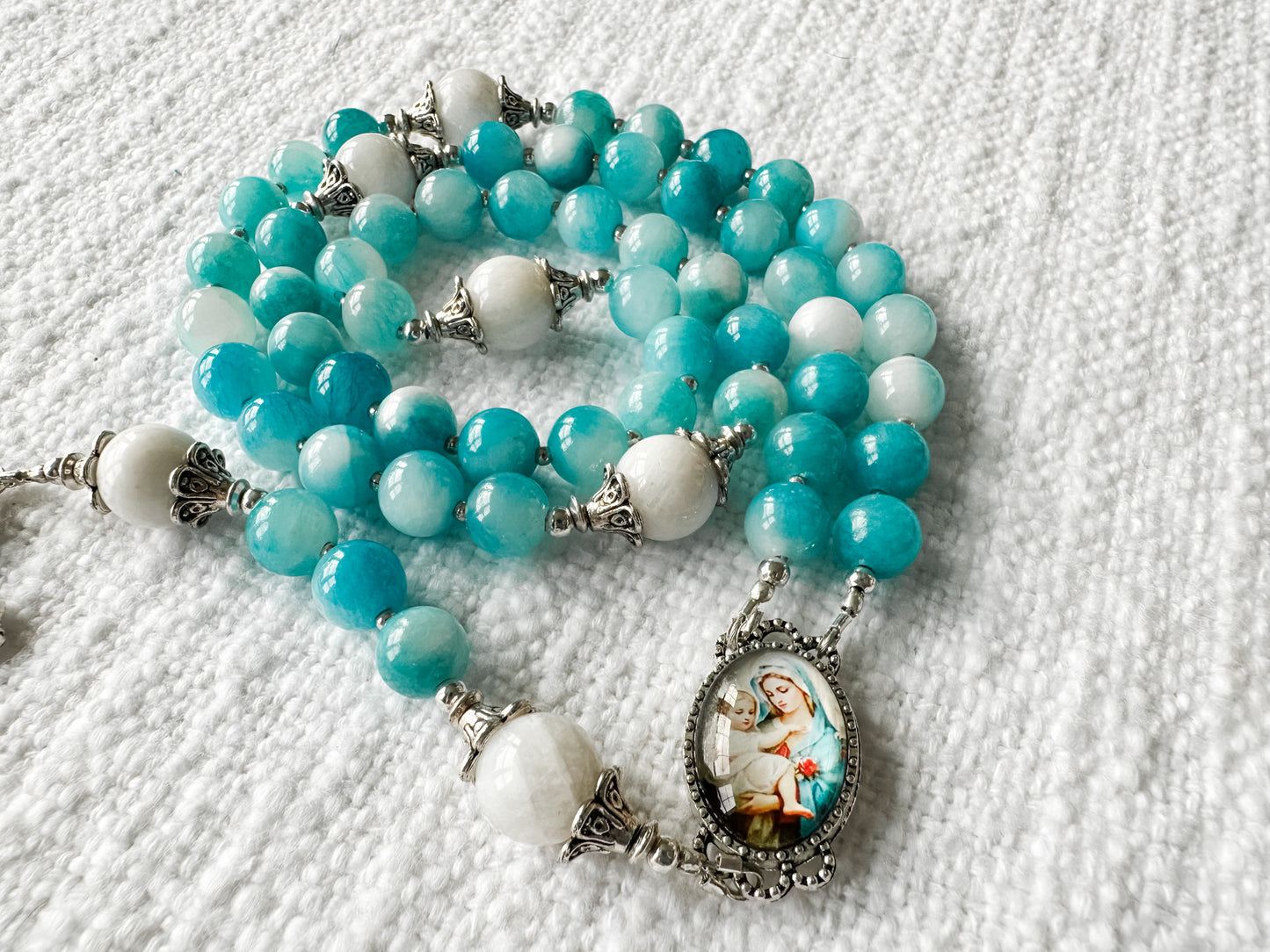 Rosary of Heavenly Grace — Blue Chalcedony, Moonstone & Silver
