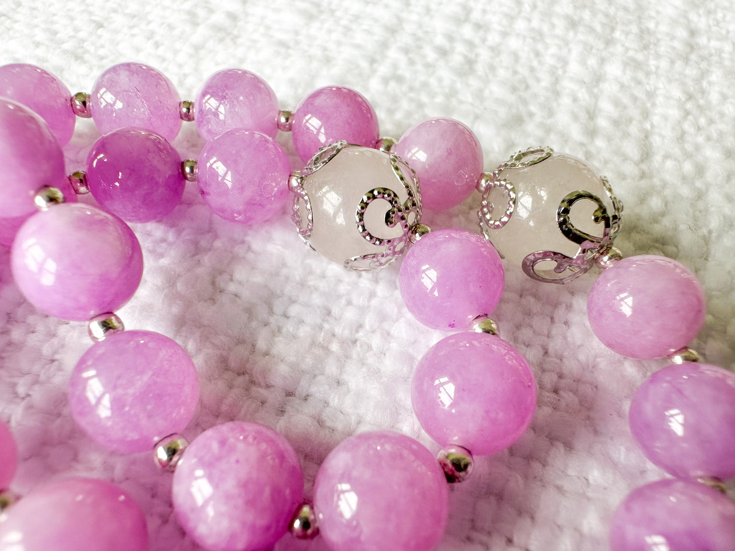 Rosary of Heavenly Joy — Pink Kunzite, Moonstone & Silver