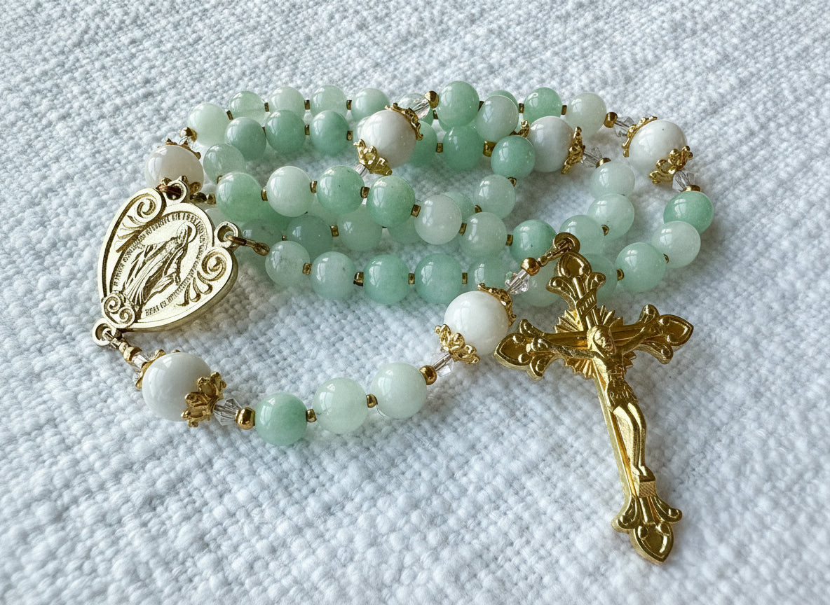 Rosary of Heavenly Peace — Jade, Moonstone & Gold