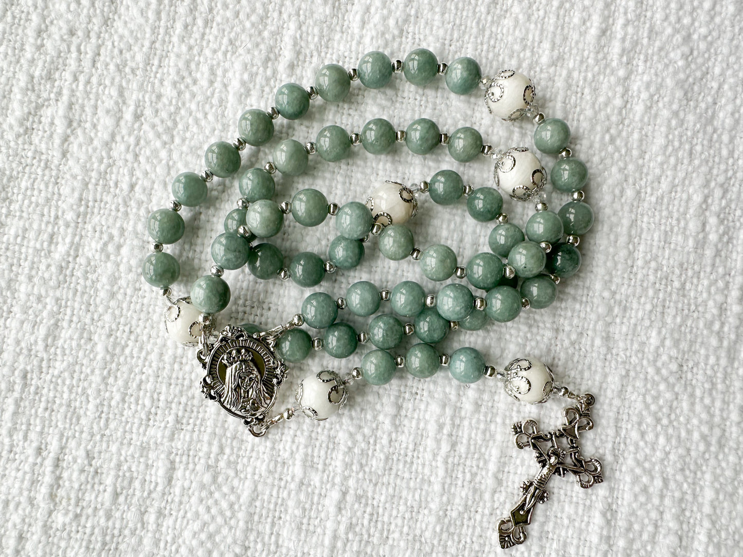Rosary of Steadfast Hope — Burmese Jade, Moonstone & Silver