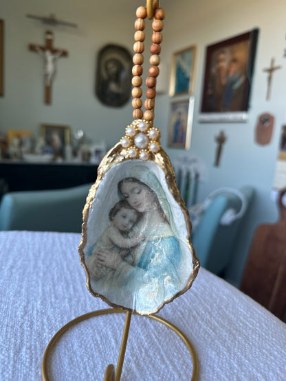Madonna and Child Hanging Oyster Shell Ornament