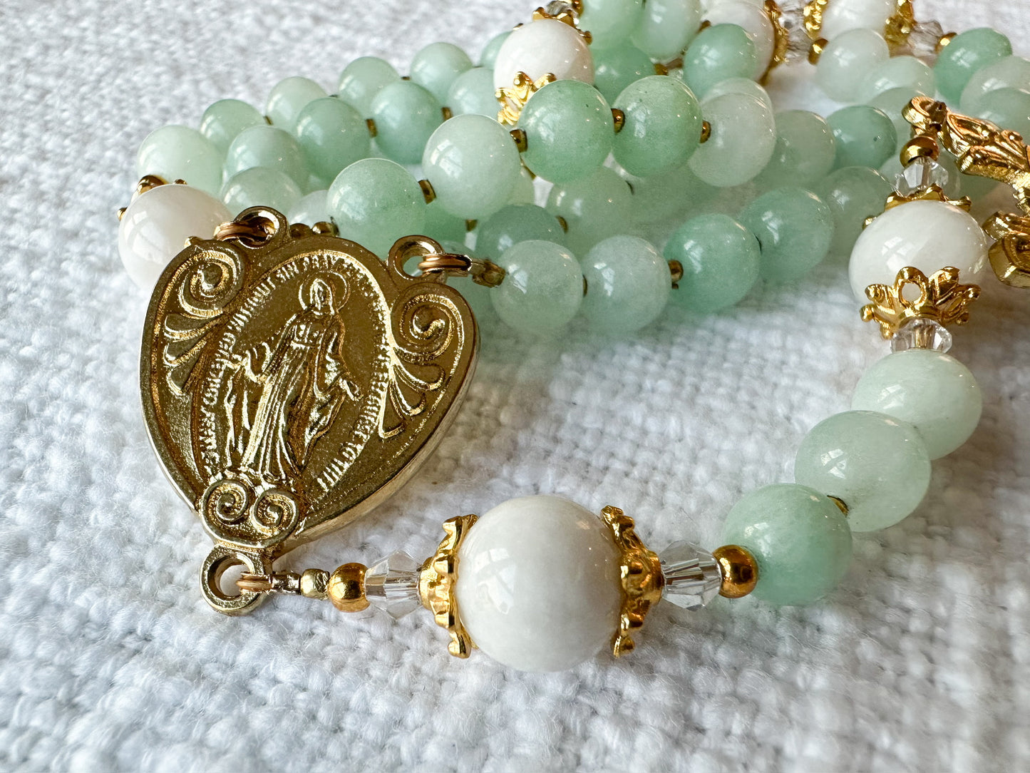 Rosary of Heavenly Peace — Jade, Moonstone & Gold