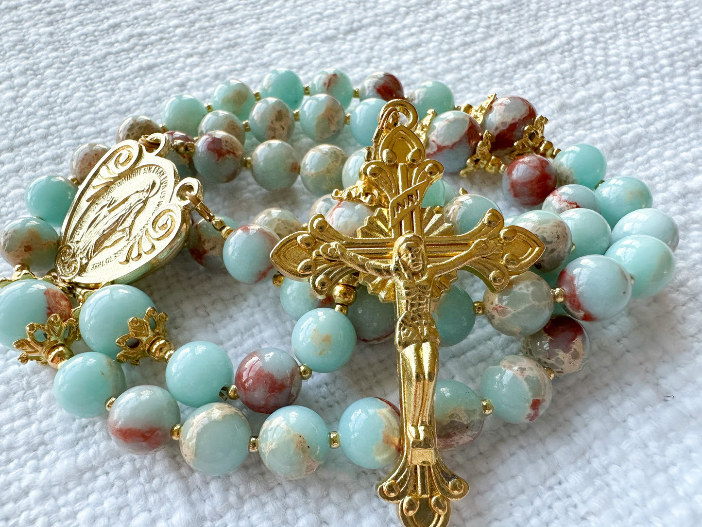 Celestial Peace Rosary — Sky Blue Jasper & Gold