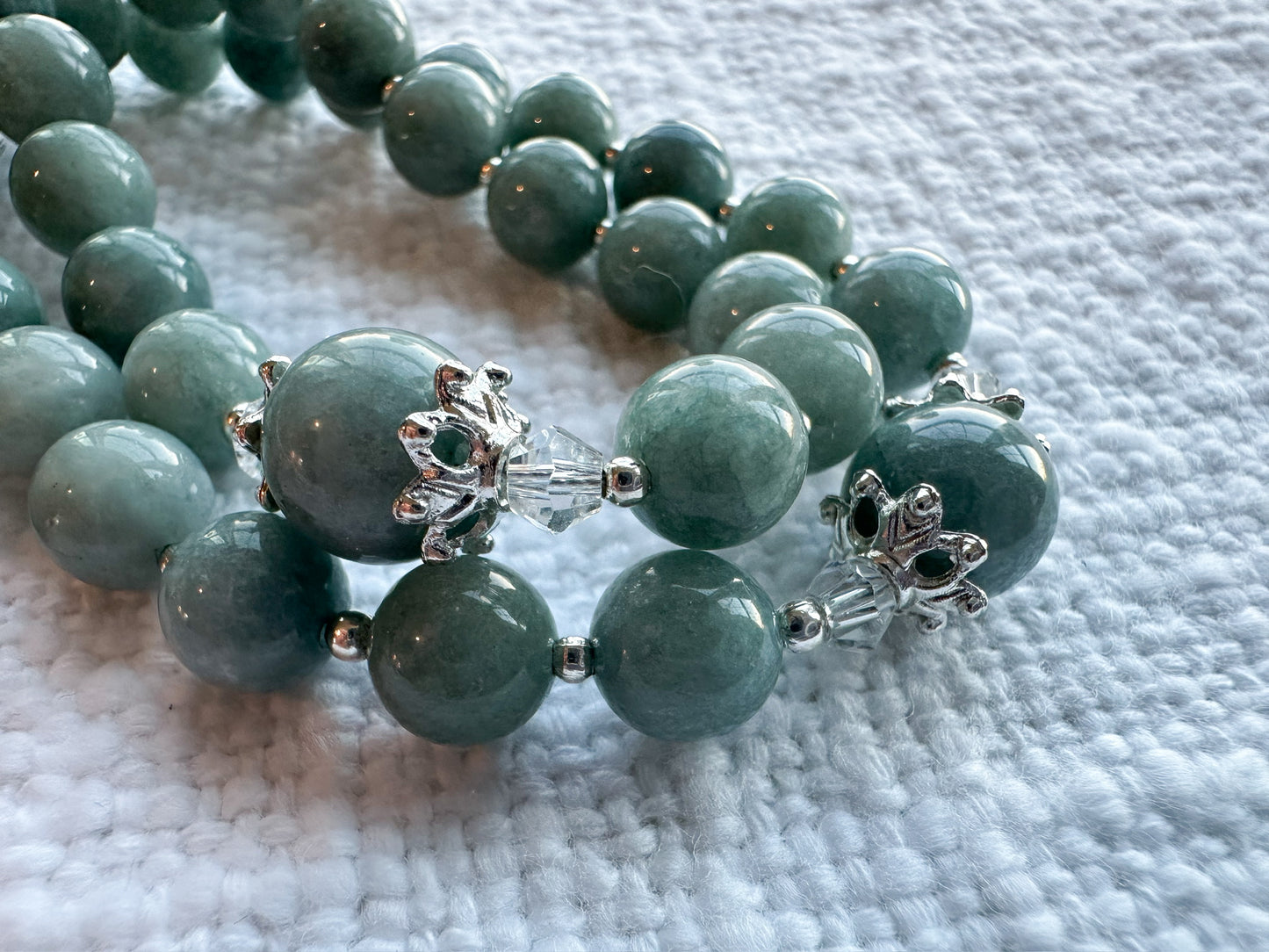 Heart of Mary Rosary — Burmese Blue Jade & Silver