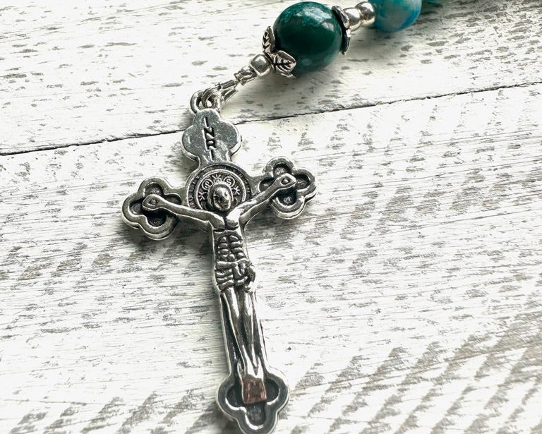 Ocean of Grace Rosary — Blue-Green Apatite & Silver (6mm)