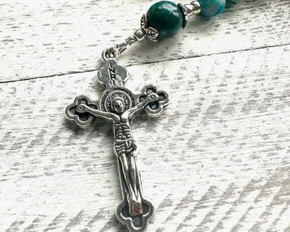 Ocean of Grace Rosary — Blue-Green Apatite & Silver (6mm)