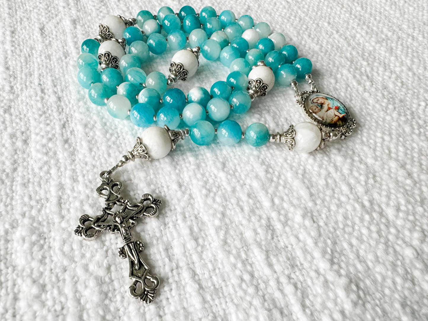 Rosary of Heavenly Grace — Blue Chalcedony, Moonstone & Silver