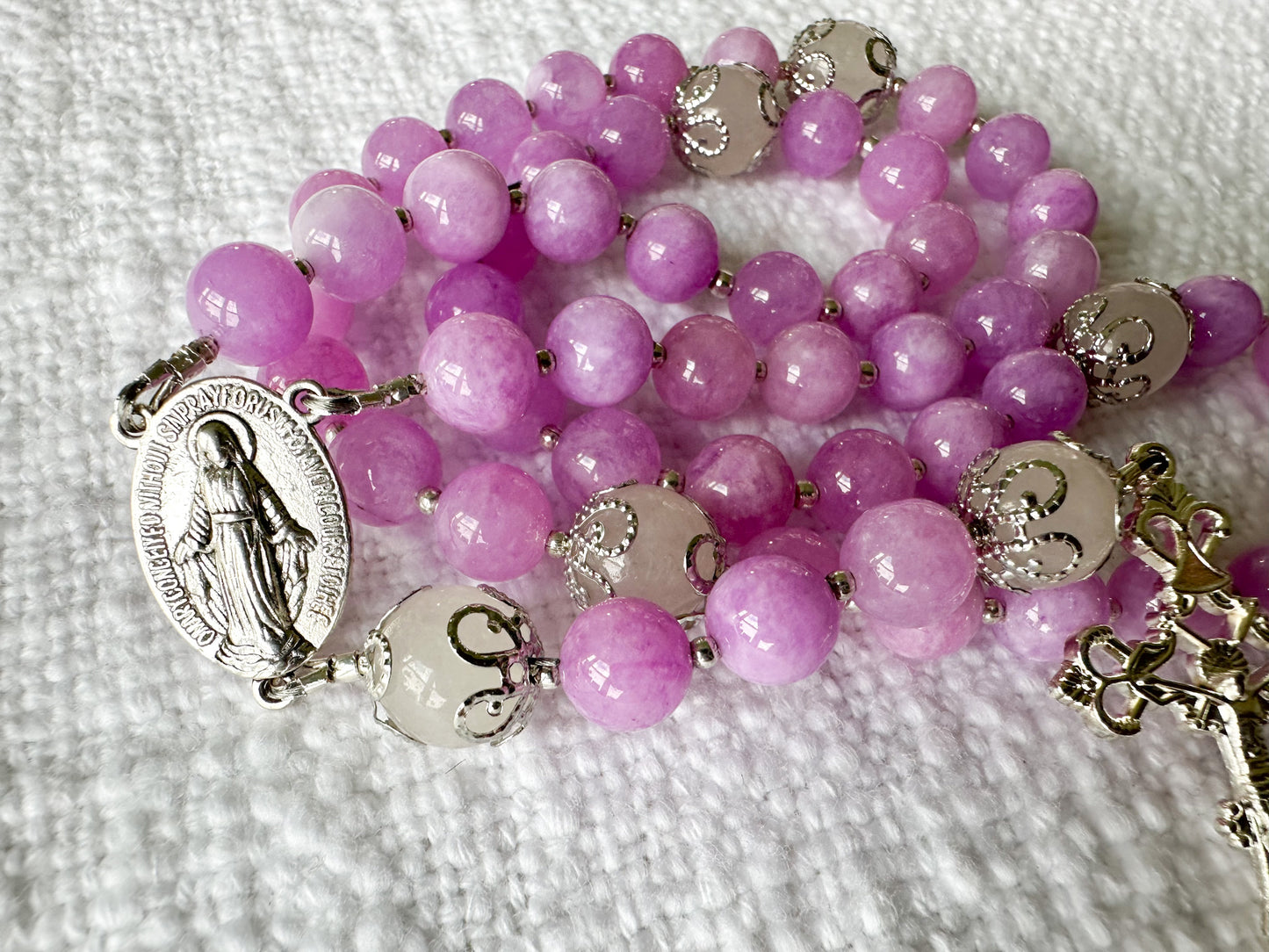 Rosary of Heavenly Joy — Pink Kunzite, Moonstone & Silver