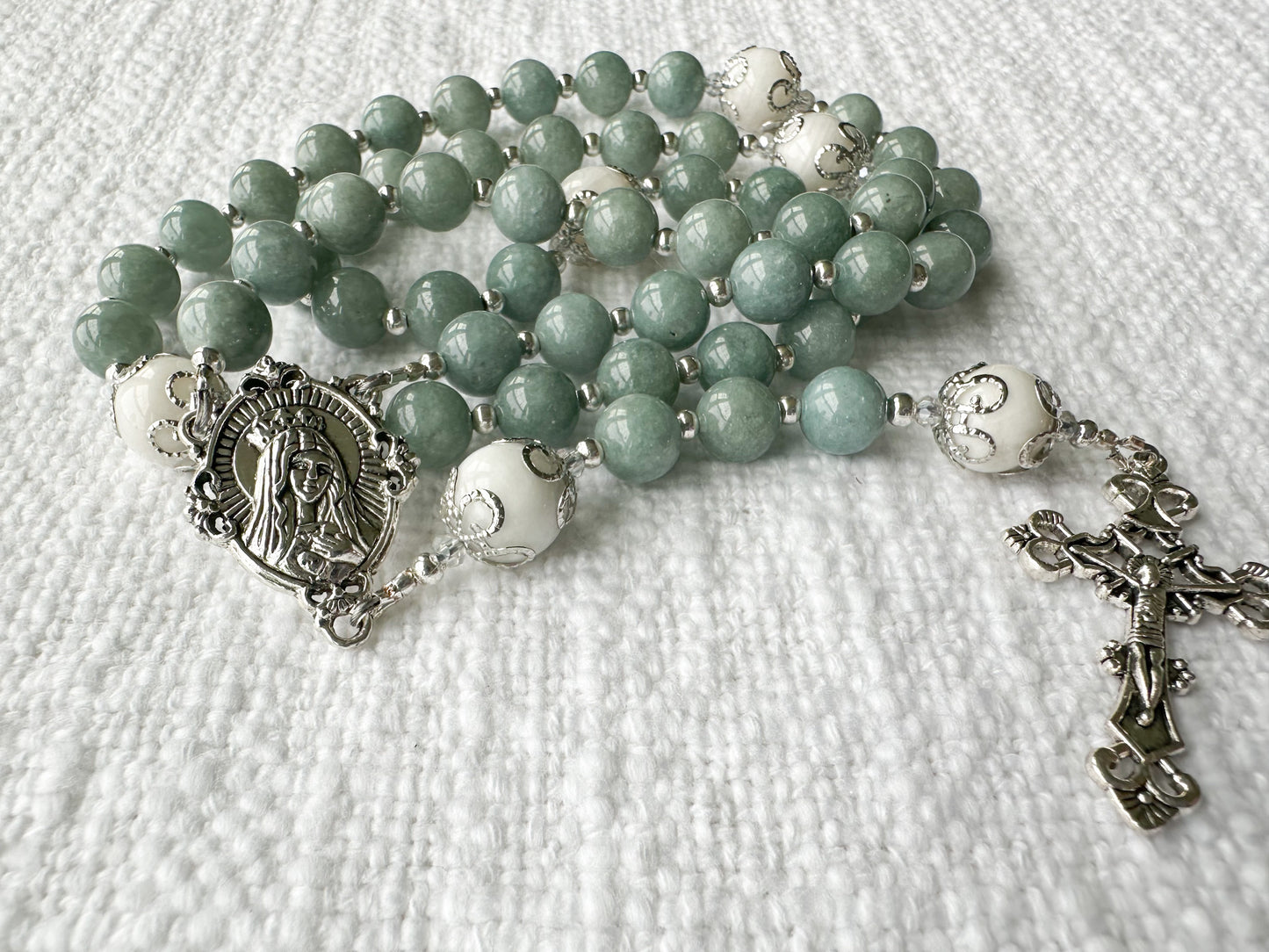 Rosary of Steadfast Hope — Burmese Jade, Moonstone & Silver