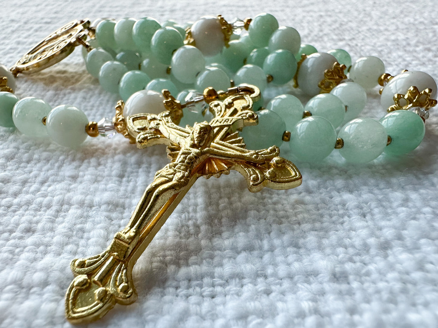 Rosary of Heavenly Peace — Jade, Moonstone & Gold
