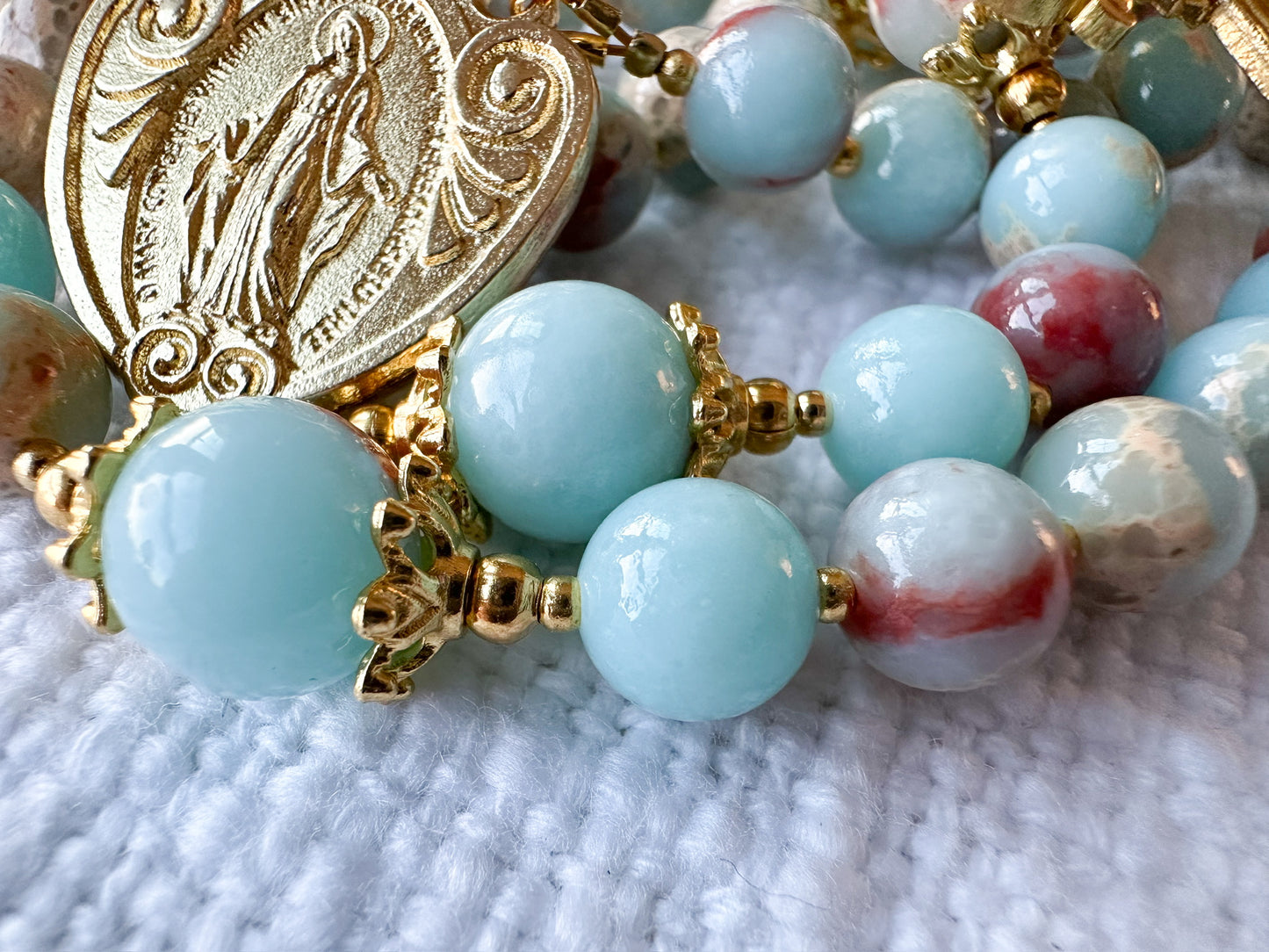 Celestial Peace Rosary — Sky Blue Jasper & Gold