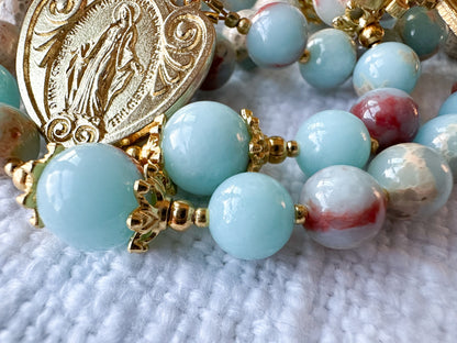 Celestial Peace Rosary — Sky Blue Jasper & Gold
