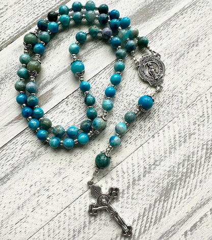 Ocean of Grace Rosary — Blue-Green Apatite & Silver (6mm)