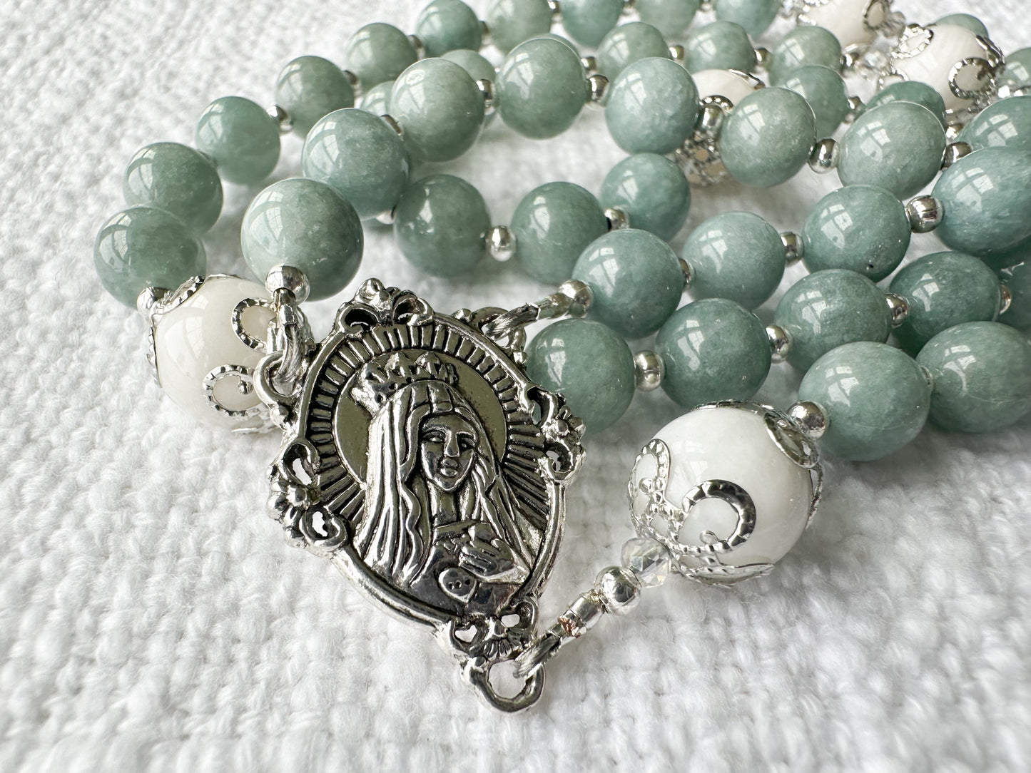 Rosary of Steadfast Hope — Burmese Jade, Moonstone & Silver